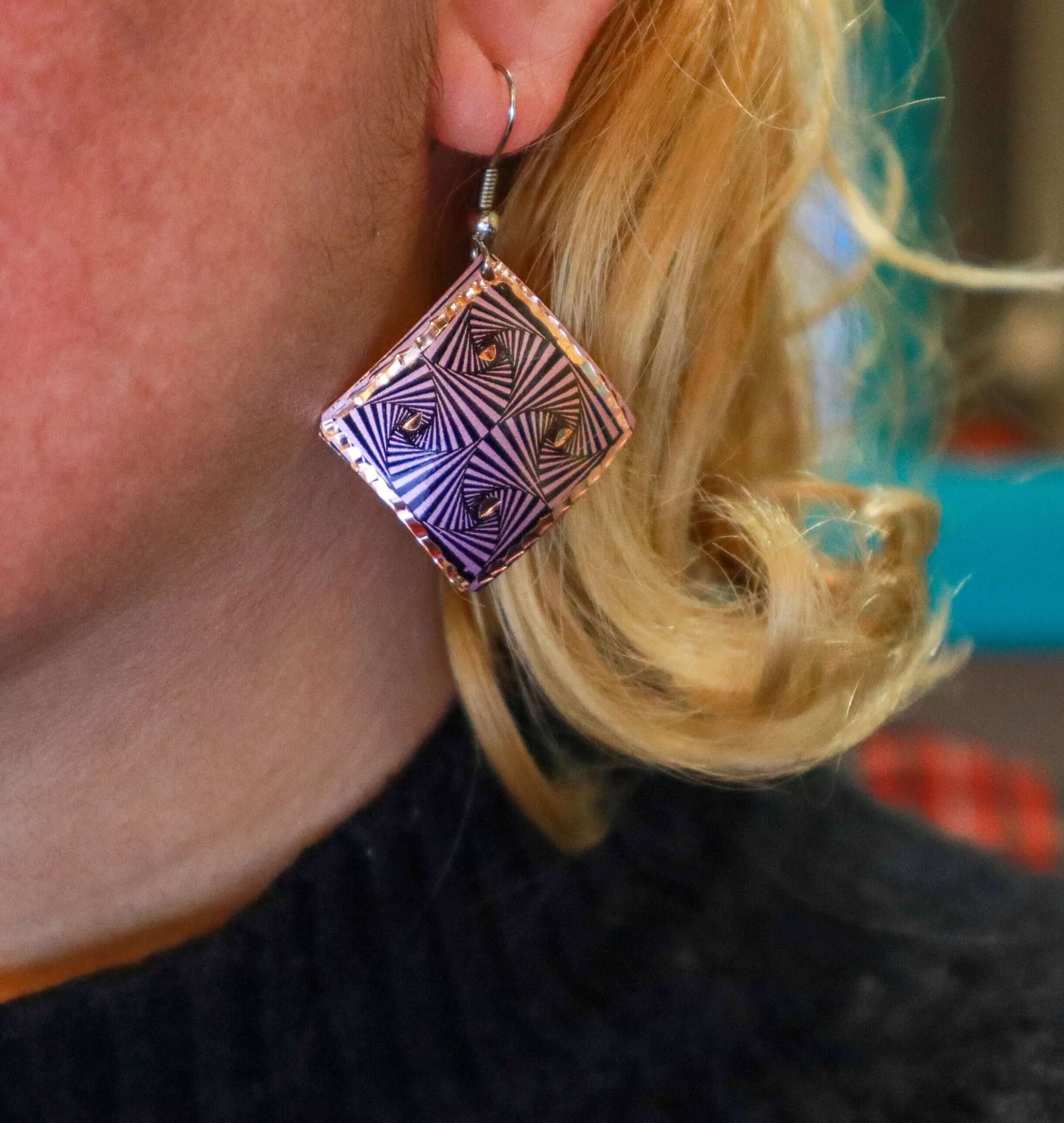 Purple Geometric Copper Square Earring Jewellery