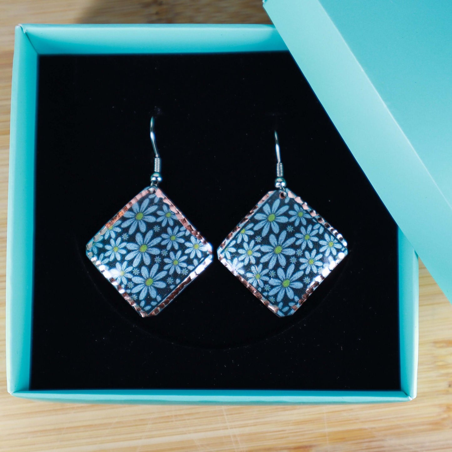 Turquoise Flower Copper Square Earrings Jewellery