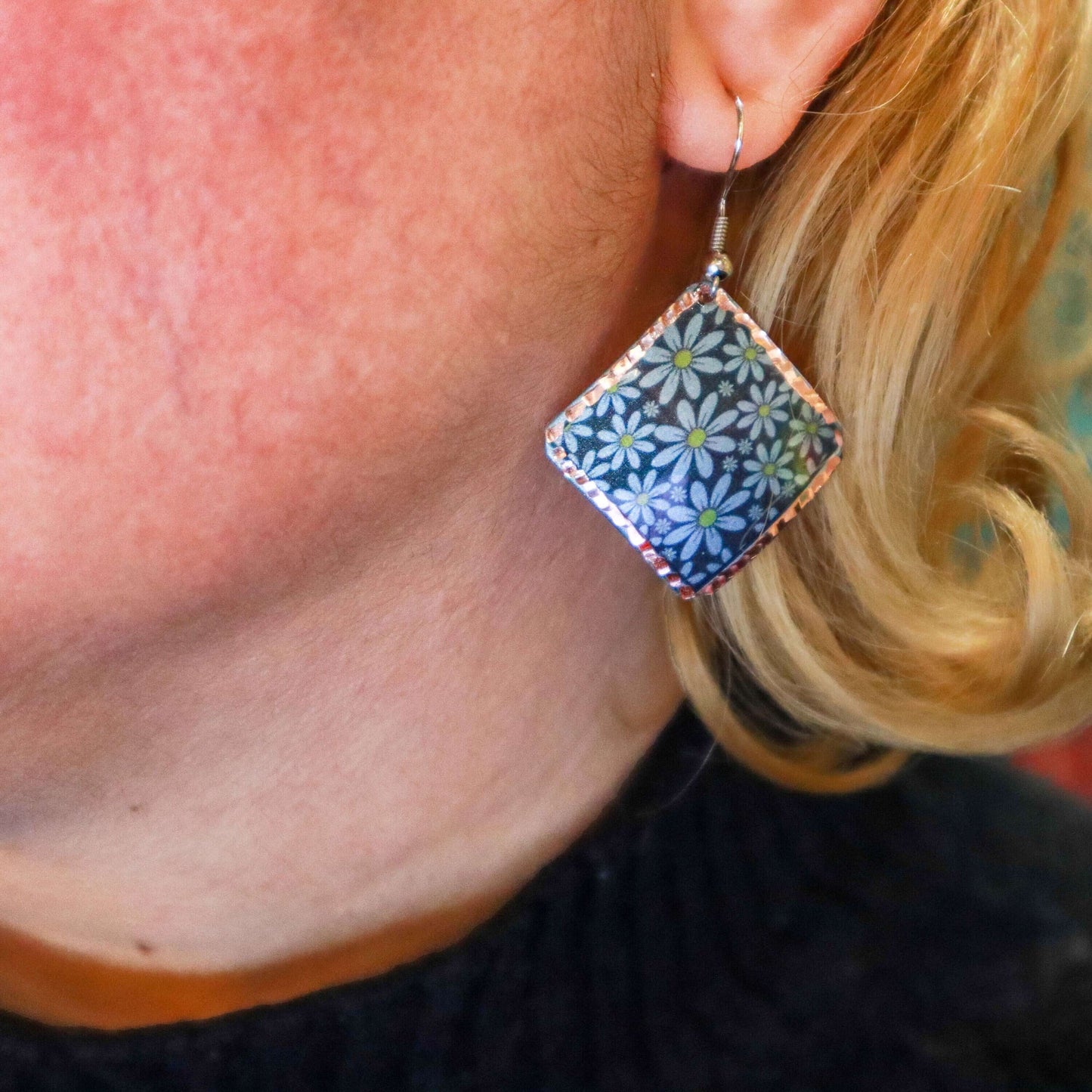 Turquoise Flower Copper Square Earrings Jewellery