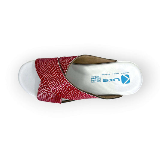 Red Silver Glittery Cross Band Air Clogx Leather Open Toe Slippers Clogs