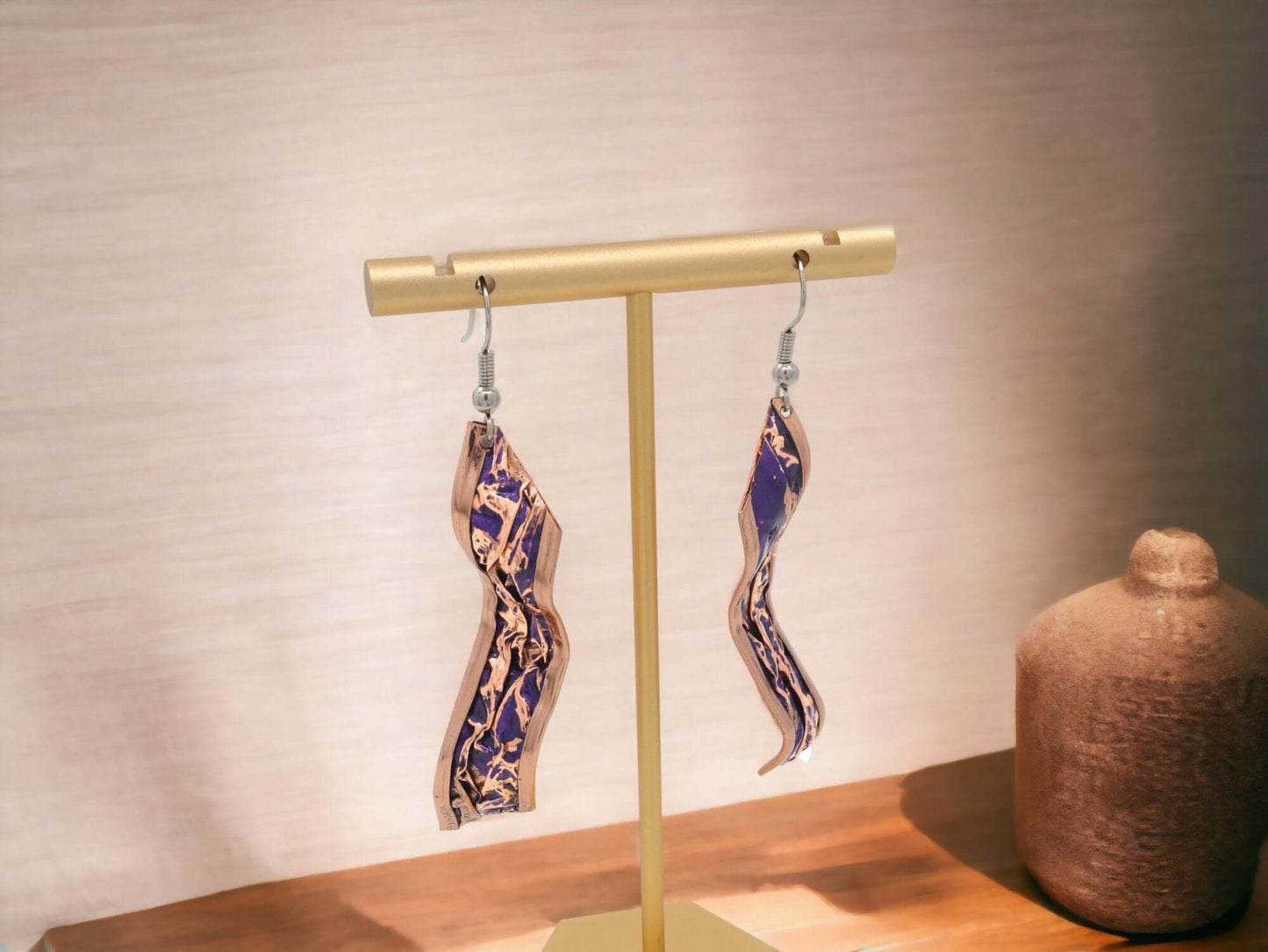 Purple Copper Wrinkled Necklace Earring Adjustable Ring Bracelet Set Jewellery