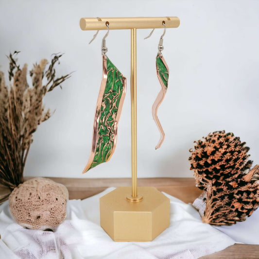 Green Copper Wrinkled Necklace Earring Adjustable Ring Bracelet Jewellery Set