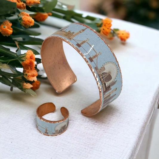 London Copper Adjustable Ring Bracelet Jewelry Set Jewellery