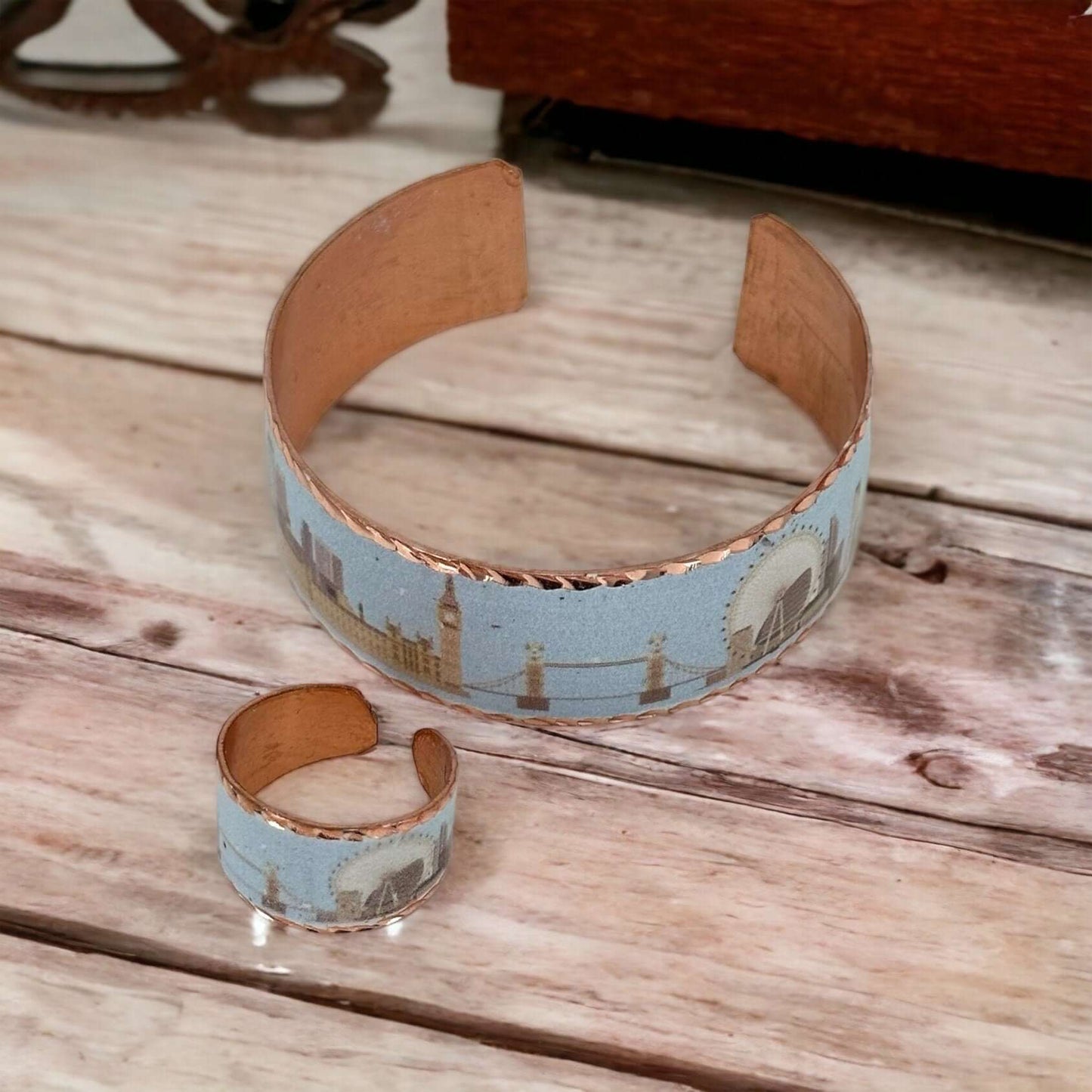 London Copper Adjustable Ring Bracelet Jewelry Set Jewellery