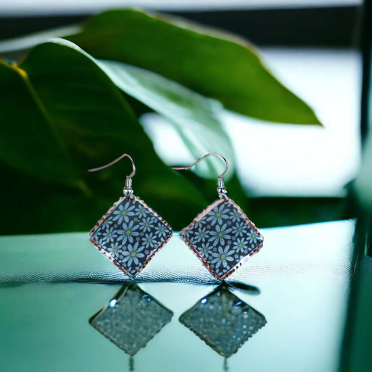 Turquoise Flower Copper Square Earrings Jewellery