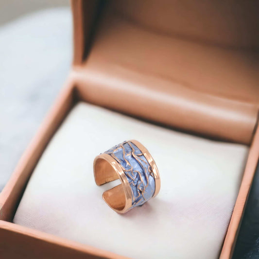 Blue Wrinkled Copper Adjustable Handmade Unisex Jewelry Ring jewellery