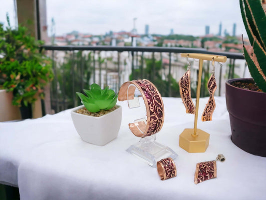 Magenta Copper Wrinkled Jewellery Set