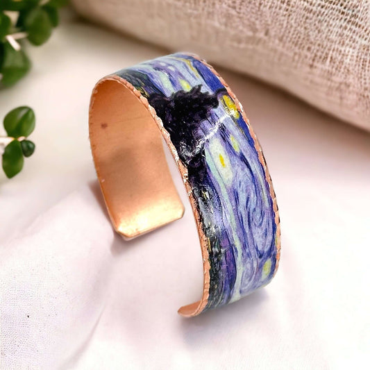Van Gogh Starry Night Copper Adjustable Ring Earrings Bracelet Set