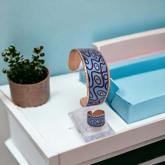 Blue Curvy Shapes Copper Jewelry Set Jewellery