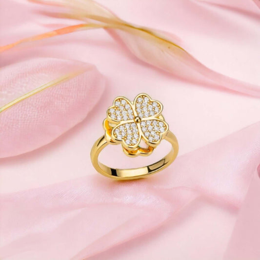 Four Leaf Clover Zircon Rotatable Rings