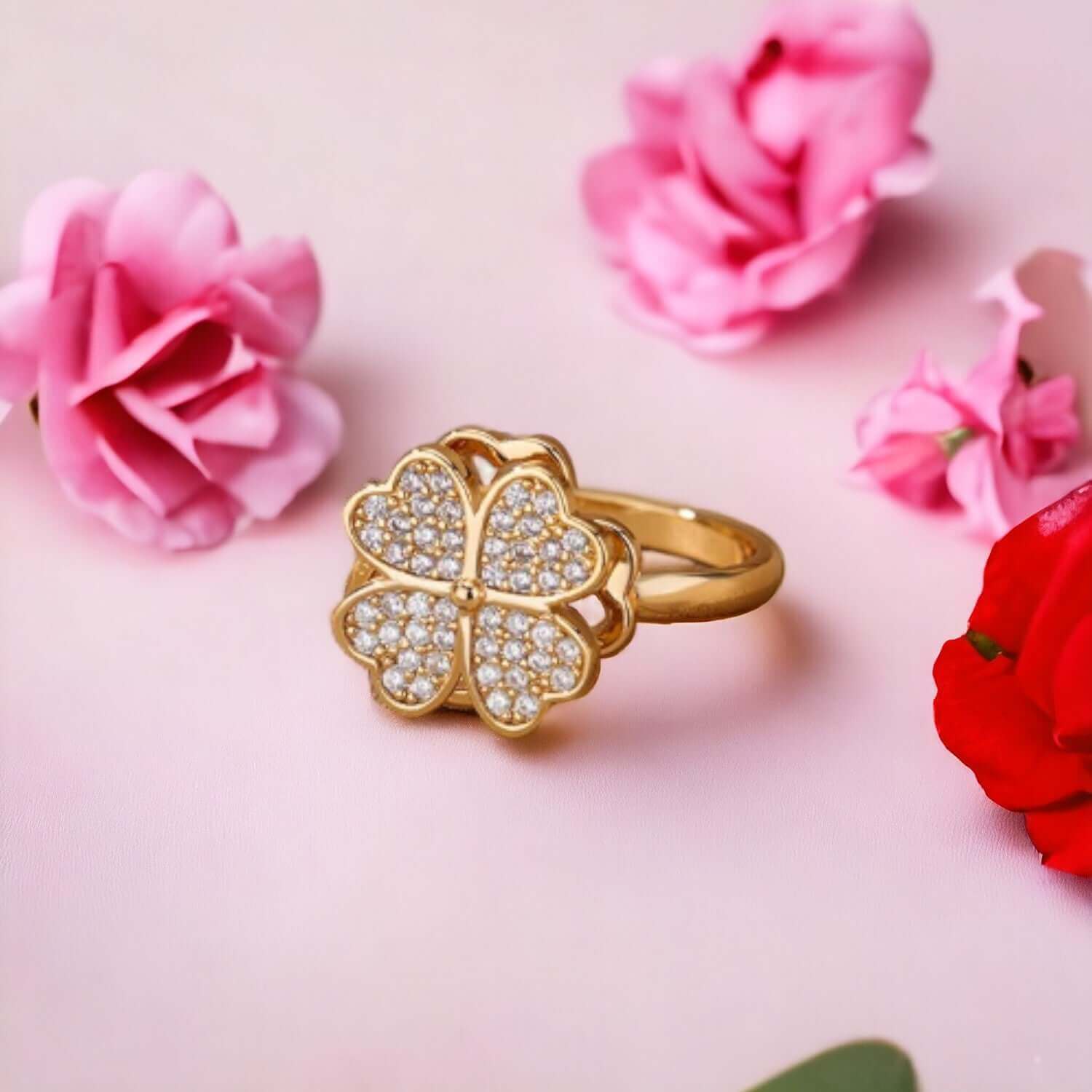 Four Leaf Clover Zircon Rotatable Rings
