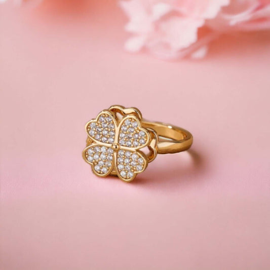 Four Leaf Clover Zircon Rotatable Rings