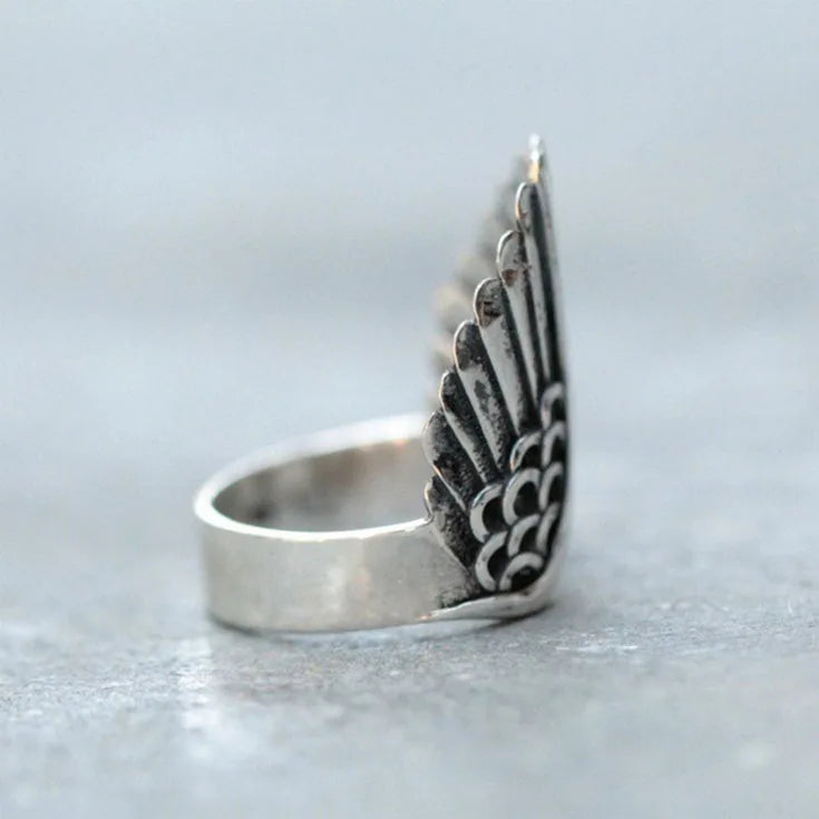 Angel Wing 925 sterling silver ring close up front view