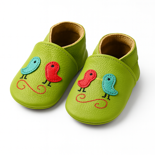 Green Birds Baby Shoes Genuine Leather Booties