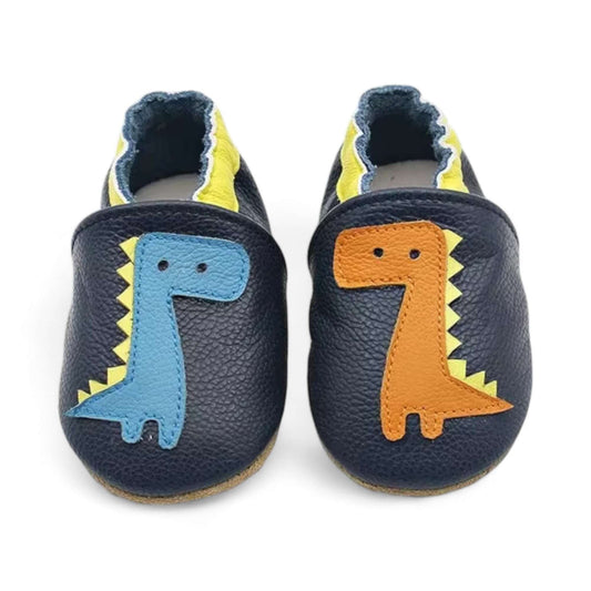 Genuine Leather Baby First Walking Shoes with Dinosaur Design