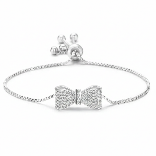 Adjustable Bow Bracelet with AAA Zircon | Sparkling Gold & Silver Chain
