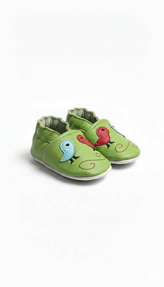 Green Birds Baby Shoes Genuine Leather Booties
