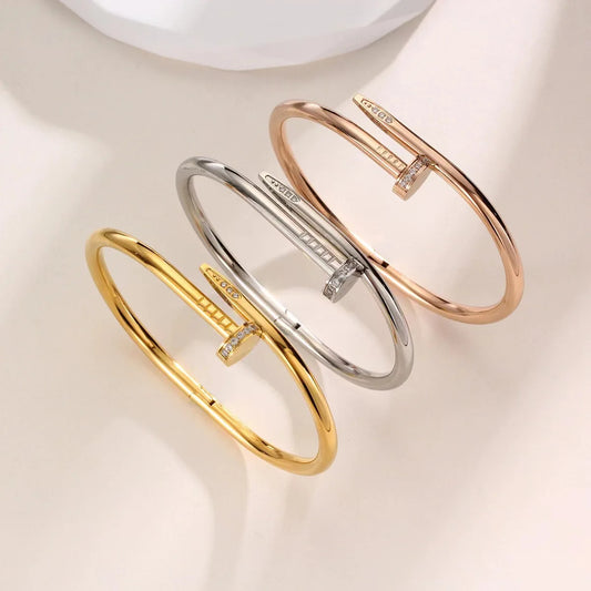 Unisex Stainless Steel Nail-Style Bangle | 18K Gold Plated, Non-Tarnish Bracelet