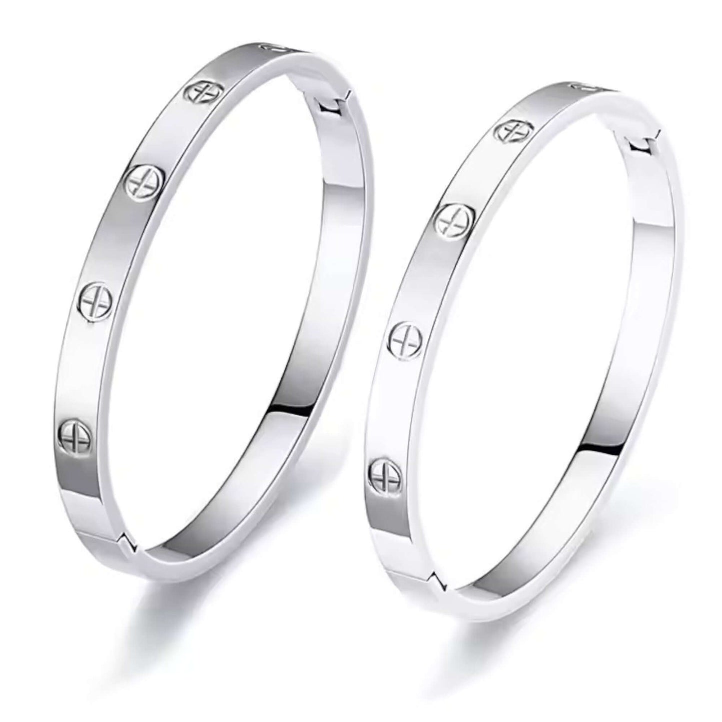 Silver Plated Stainless Steel Couple Bangle Bracelet – Tarnish-Free Unisex Cuff, 6mm & 8mm Matching Jewelry for Him & Her, 17cm & 19cm