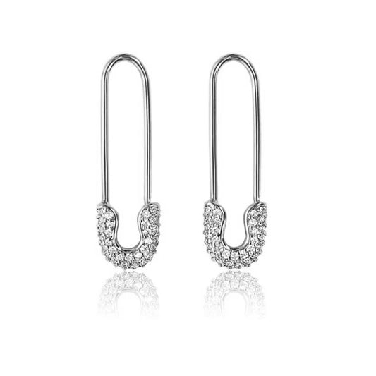 U-Shape Zircon Drop Earrings | Gold & Silver Safety-Pin Inspired Design