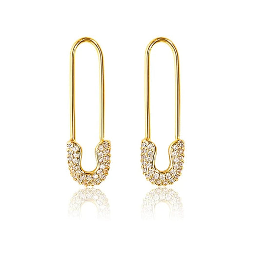 U-Shape Zircon Drop Earrings | Gold & Silver Safety-Pin Inspired Design