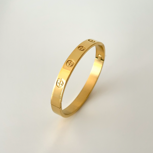 18K Gold Stainless Steel Couple Bangle Bracelet – Tarnish-Free Unisex Cuff, 6mm & 8mm Matching Jewelry for Him & Her, 17cm & 19cm