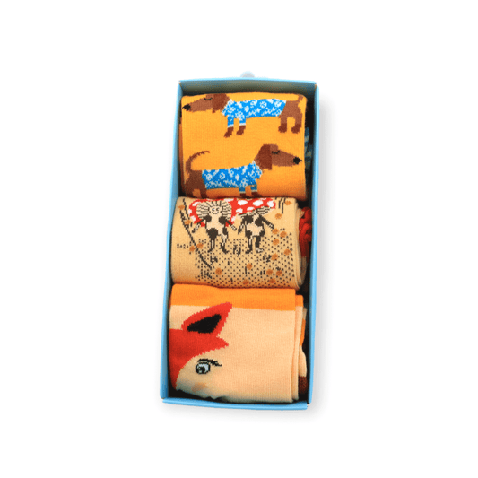 Sausage Dog, Mushroom, Fox Box Set Unisex Casual Cotton Socks Footwear