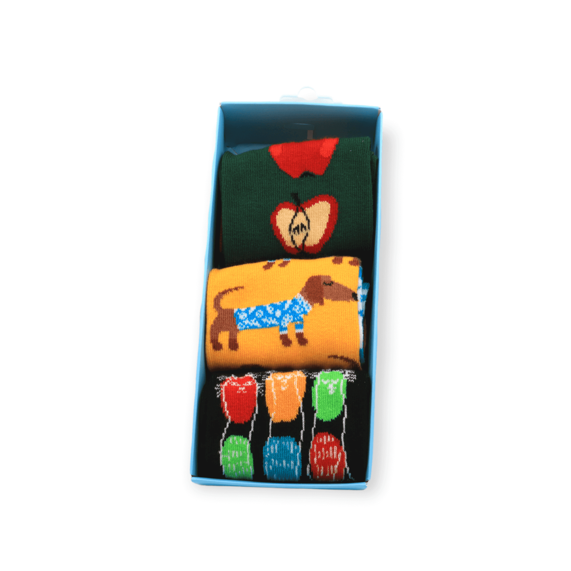Apple Sausage Dog 3 Cats Box Set Unisex Casual Cotton Socks Footwear