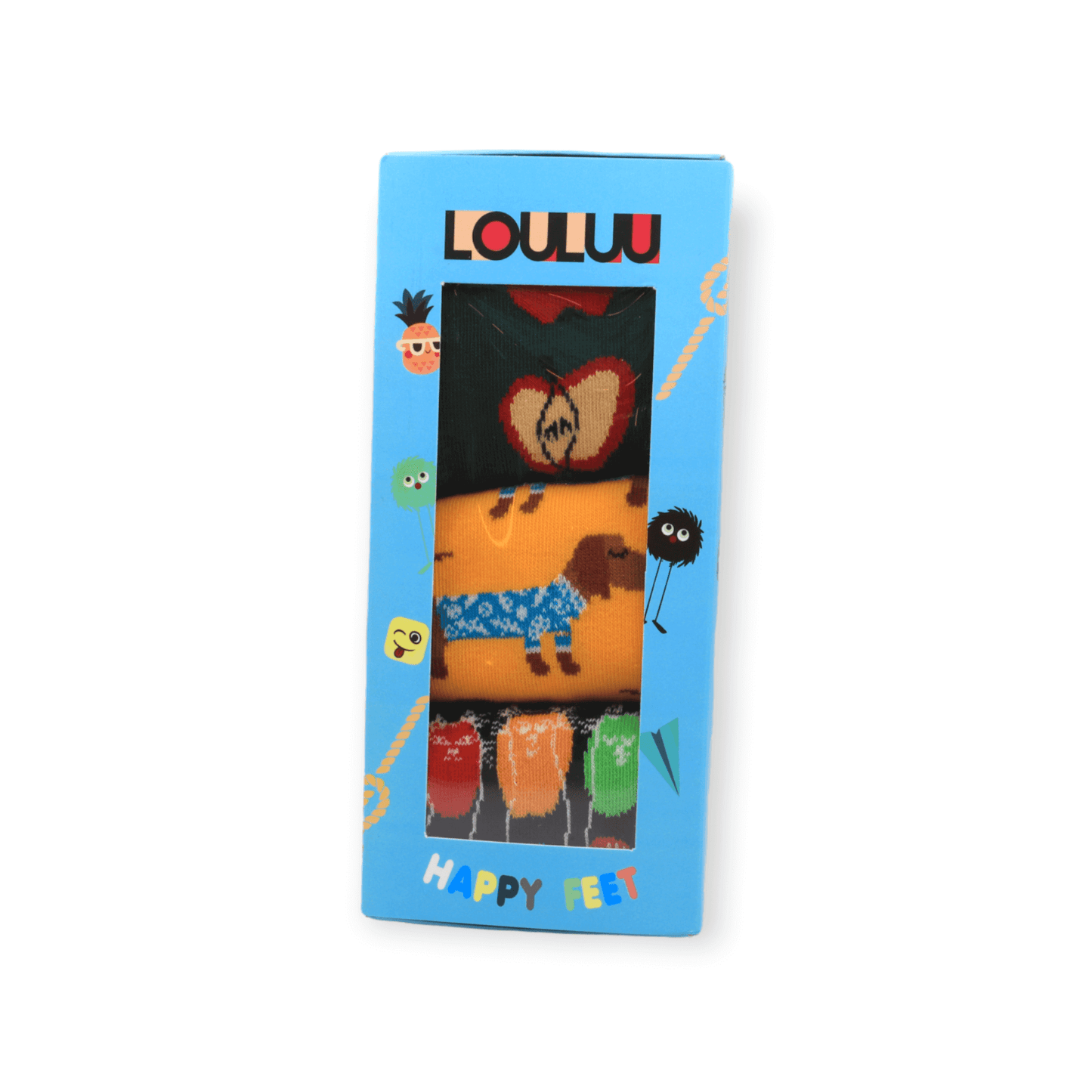 Apple Sausage Dog 3 Cats Box Set Unisex Casual Cotton Socks Footwear