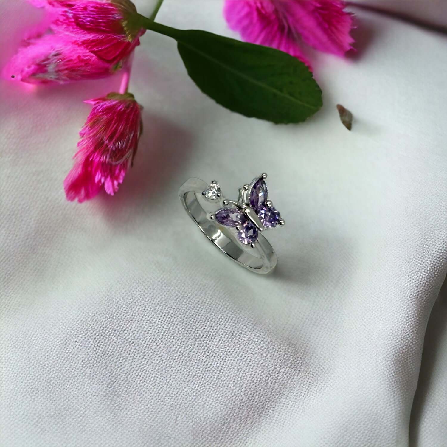 Purple Butterfly Stress Relief Stainless Steel Ring