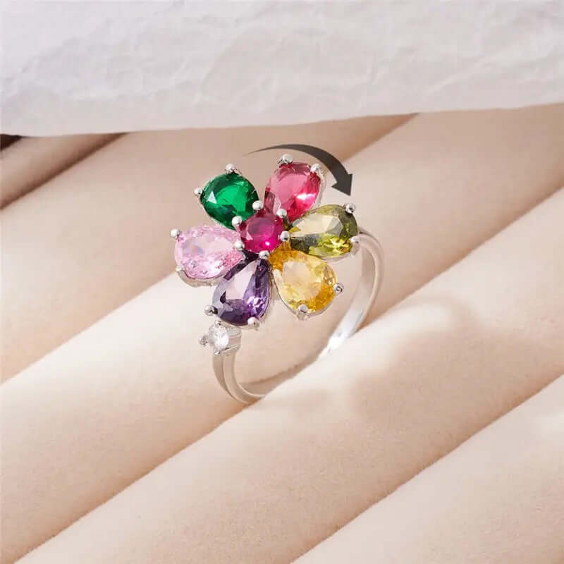 Colorful Crystal Daisy Rotatable Rings