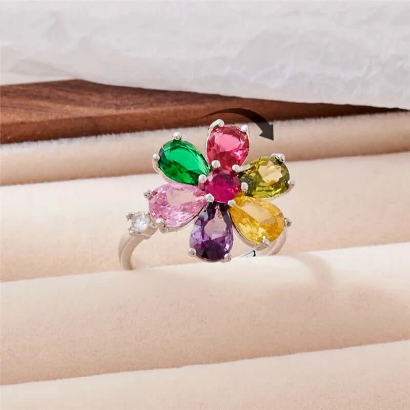 Colorful Crystal Daisy Rotatable Rings