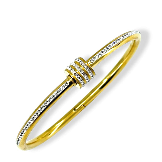 Gold-Plated Stainless Steel Bracelet with Zircon Stones – Elegant and Durable Jewelry
