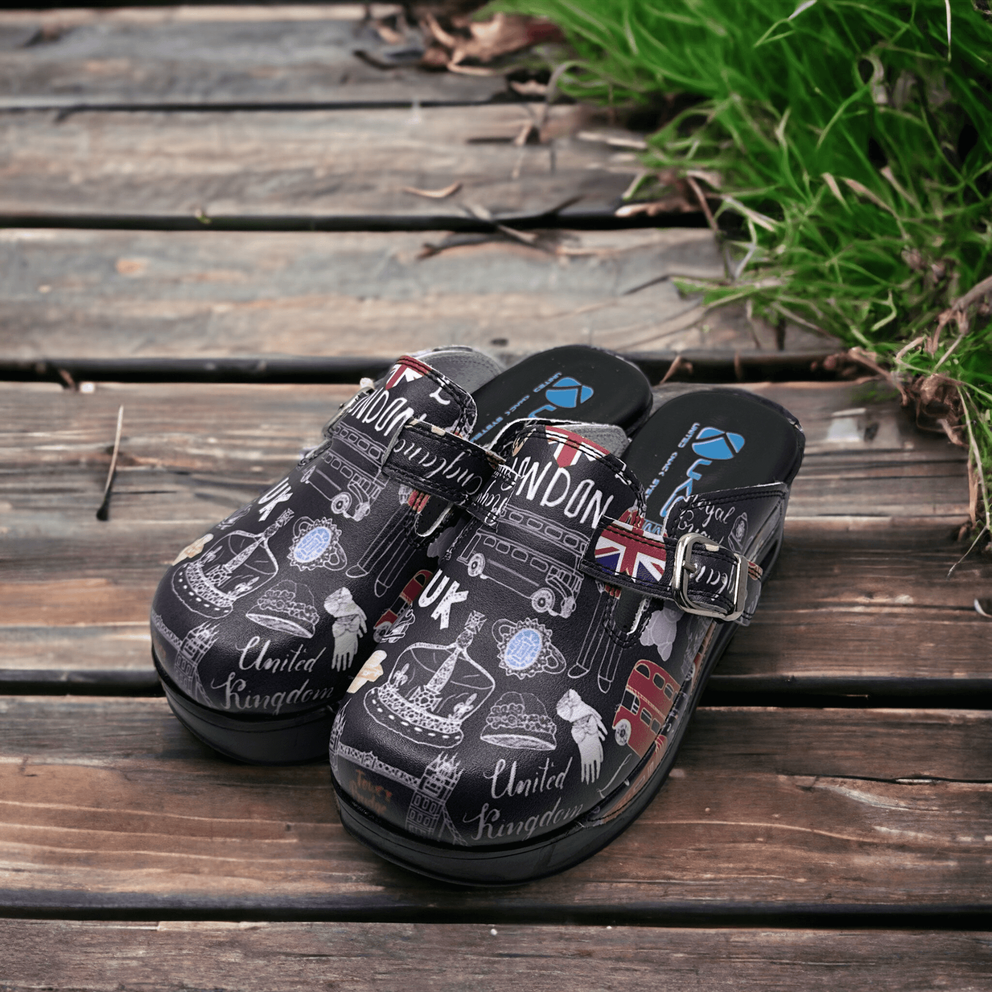 London Design Air Clogx 224 Leather Slippers Clogs Mules Anti-Slip Antibacterial Indoor Outdoor