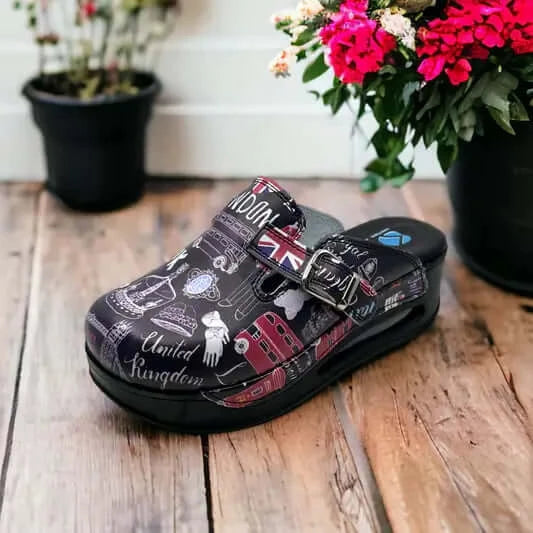 London Design Air Clogx 224 Leather Slippers Clogs Mules Anti-Slip Antibacterial Indoor Outdoor