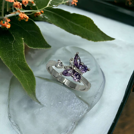 Purple Butterfly Stress Relief Stainless Steel Ring