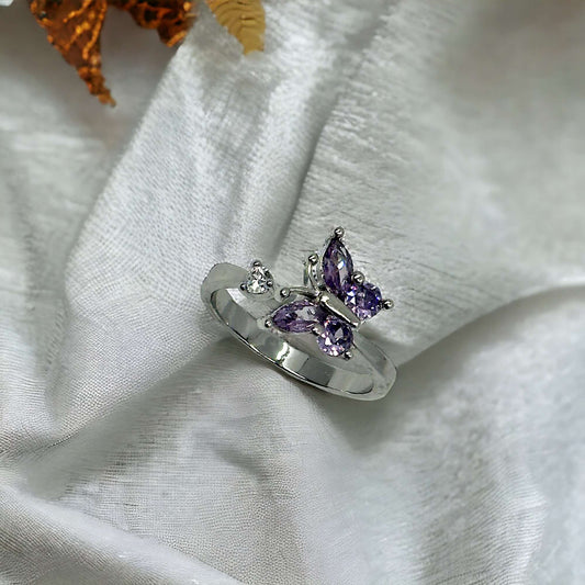 Purple Butterfly Stress Relief Stainless Steel Ring