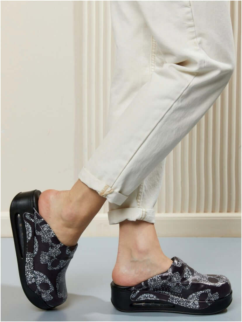  Skull Leather Clogs / Slippers / Mules / Nursing Clogs , High Heel, Platform, Outdoor, Indoor , Gift for Women, Slip Resistant
