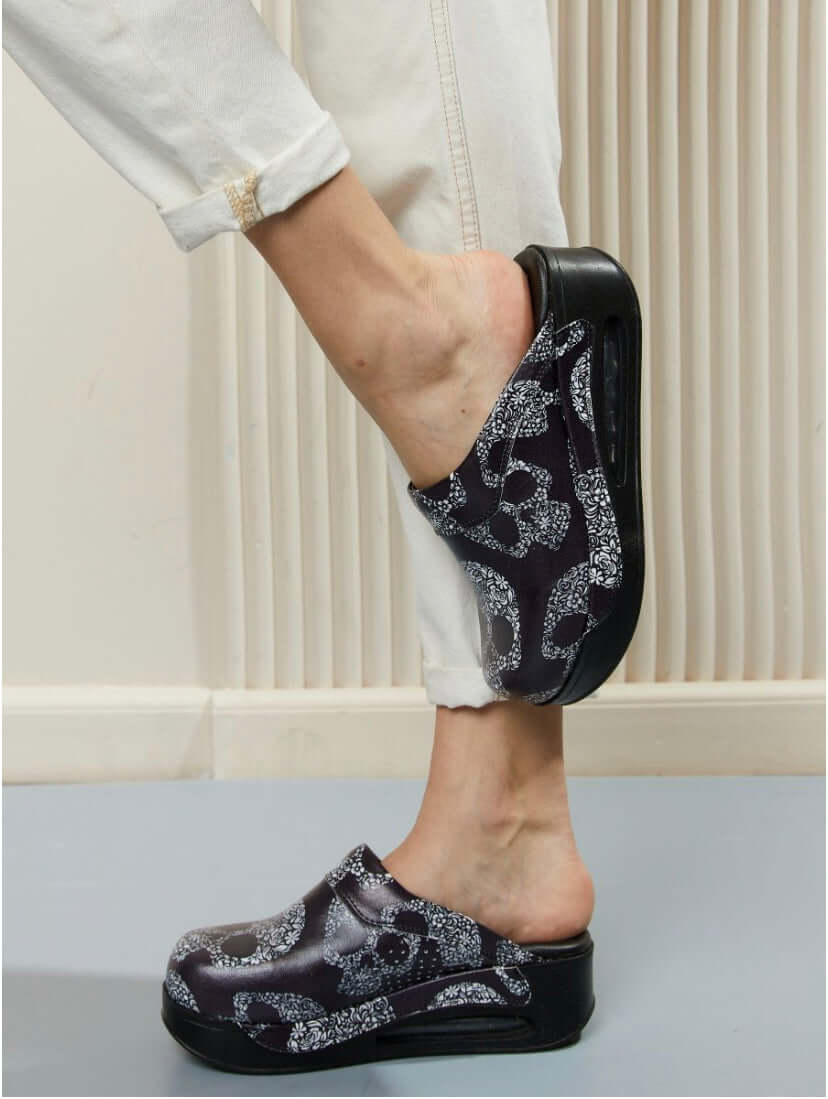  Skull Leather Clogs / Slippers / Mules / Nursing Clogs , High Heel, Platform, Outdoor, Indoor , Gift for Women, Slip Resistant