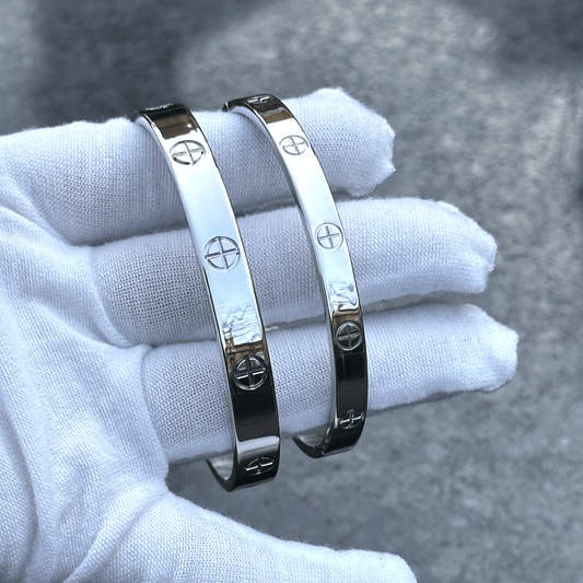 Silver Plated Stainless Steel Couple Bangle Bracelet – Tarnish-Free Unisex Cuff, 6mm & 8mm Matching Jewelry for Him & Her, 17cm & 19cm
