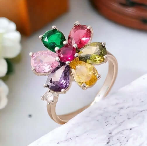 Colorful Crystal Daisy Rotatable Rings