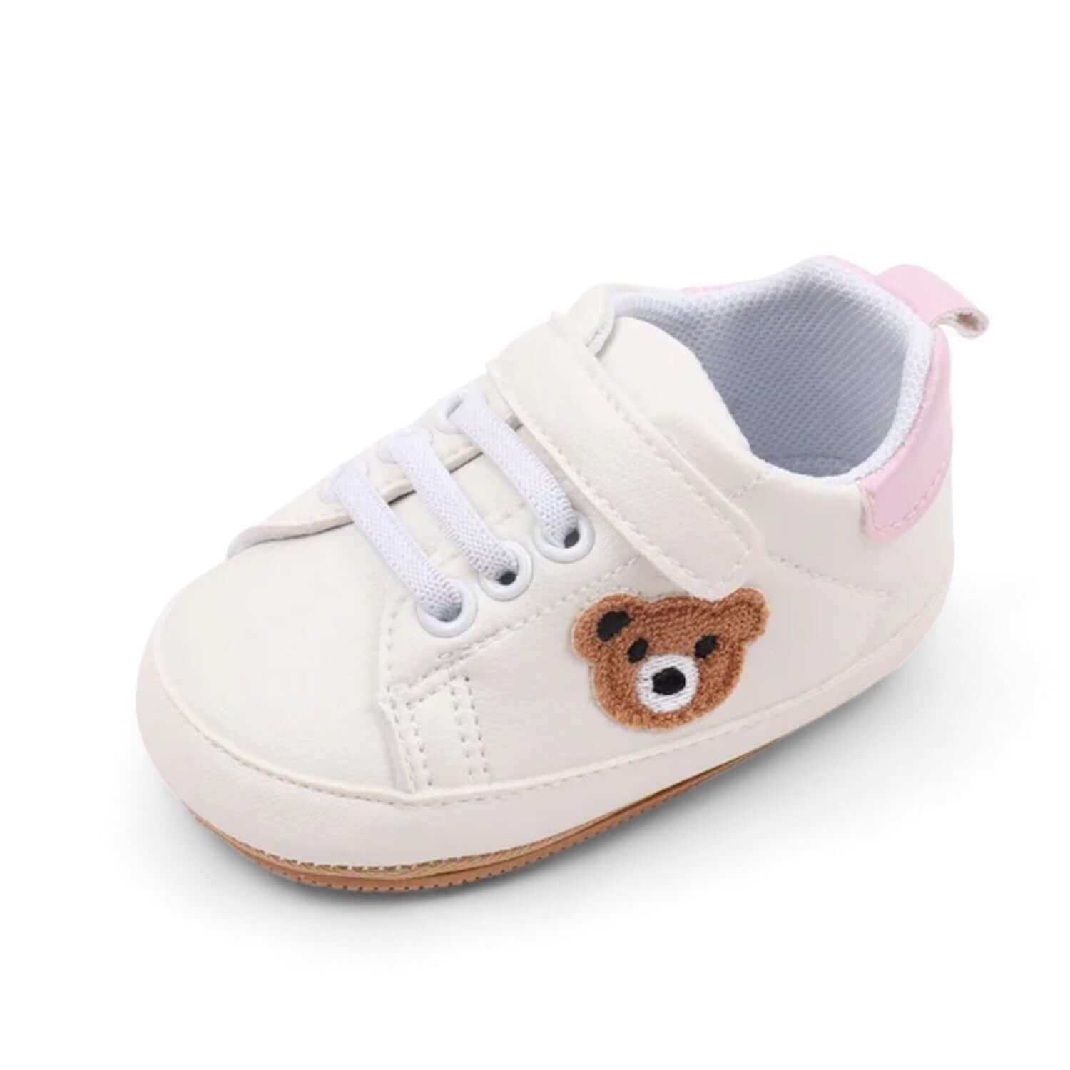 Pink teddy bear baby shoe