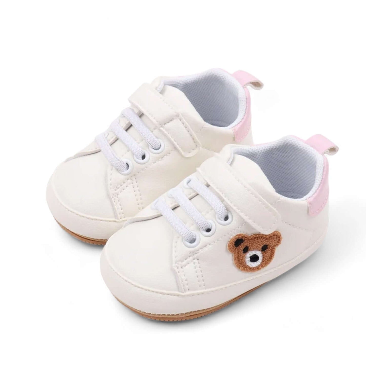 Pink teddy bear baby shoe