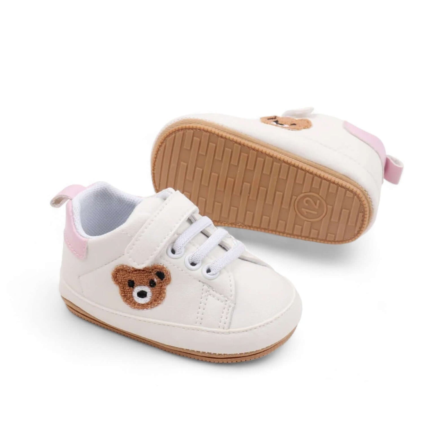 Pink teddy bear baby shoe