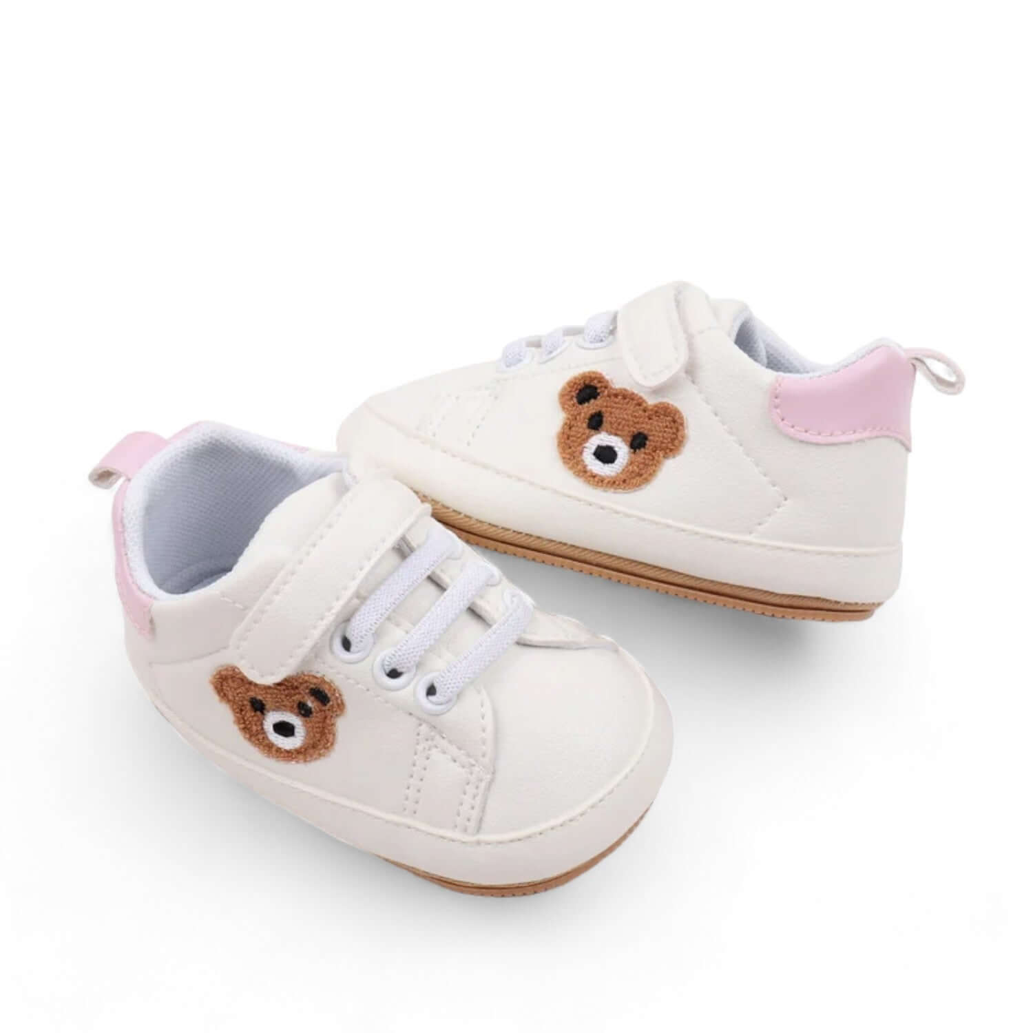 Pink teddy bear baby shoes