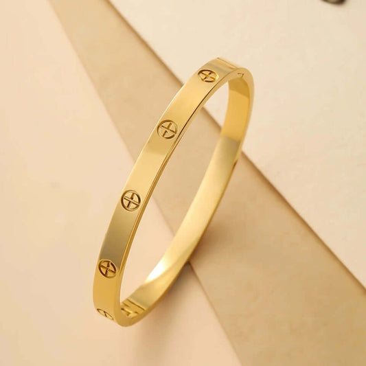 18K Gold Stainless Steel Couple Bangle Bracelet – Tarnish-Free Unisex Cuff, 6mm & 8mm Matching Jewelry for Him & Her, 17cm & 19cm