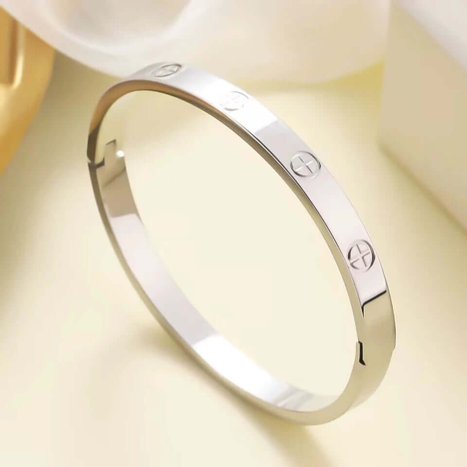 Silver Plated Stainless Steel Couple Bangle Bracelet – Tarnish-Free Unisex Cuff, 6mm & 8mm Matching Jewelry for Him & Her, 17cm & 19cm