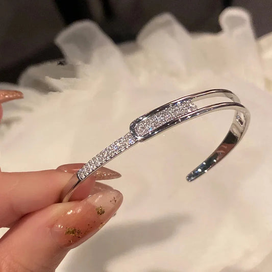 Silver Plated Micro Zircon Open Bangle Bracelet