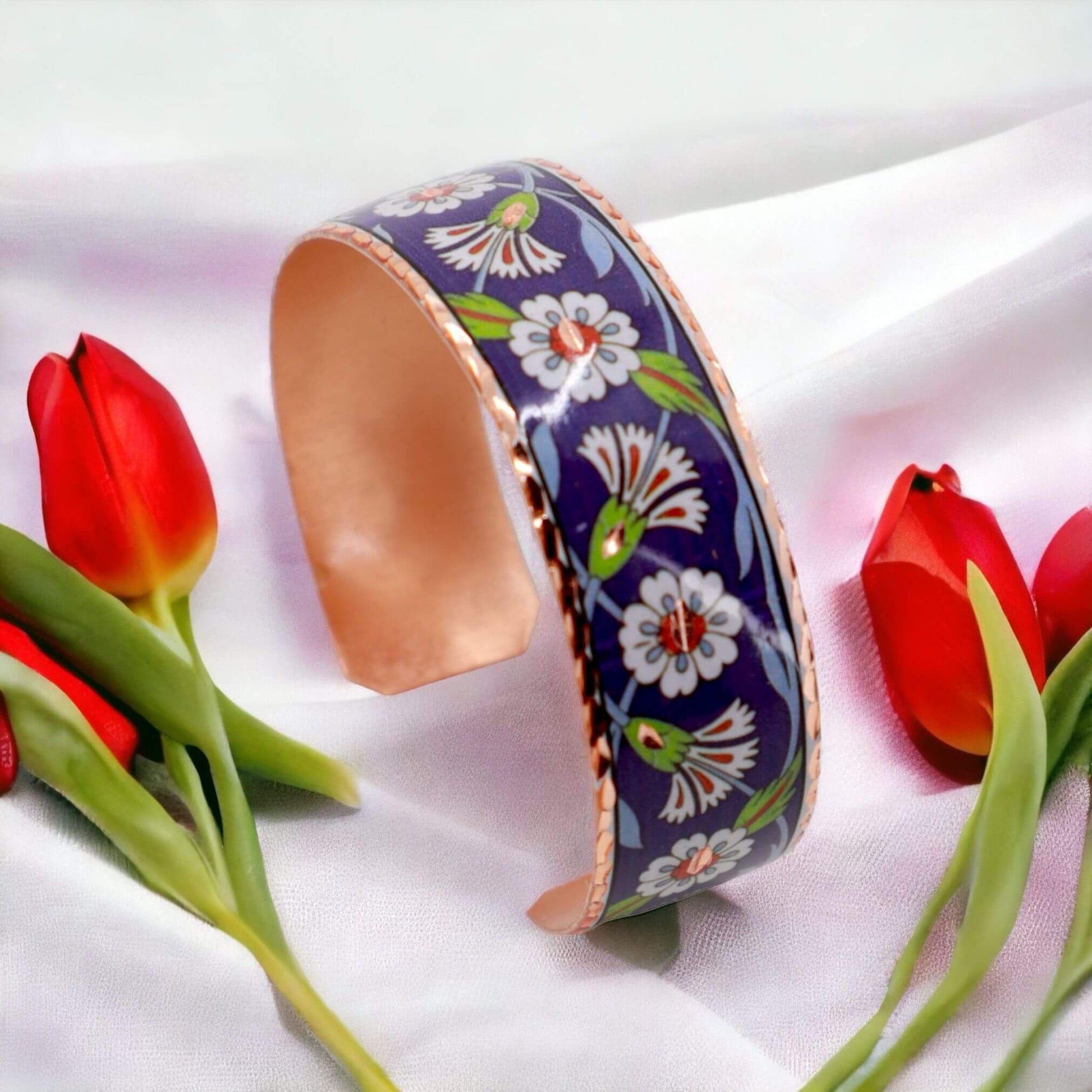  Blue Flower Copper Adjustable Bracelet Bangle Jewelry Jewellery