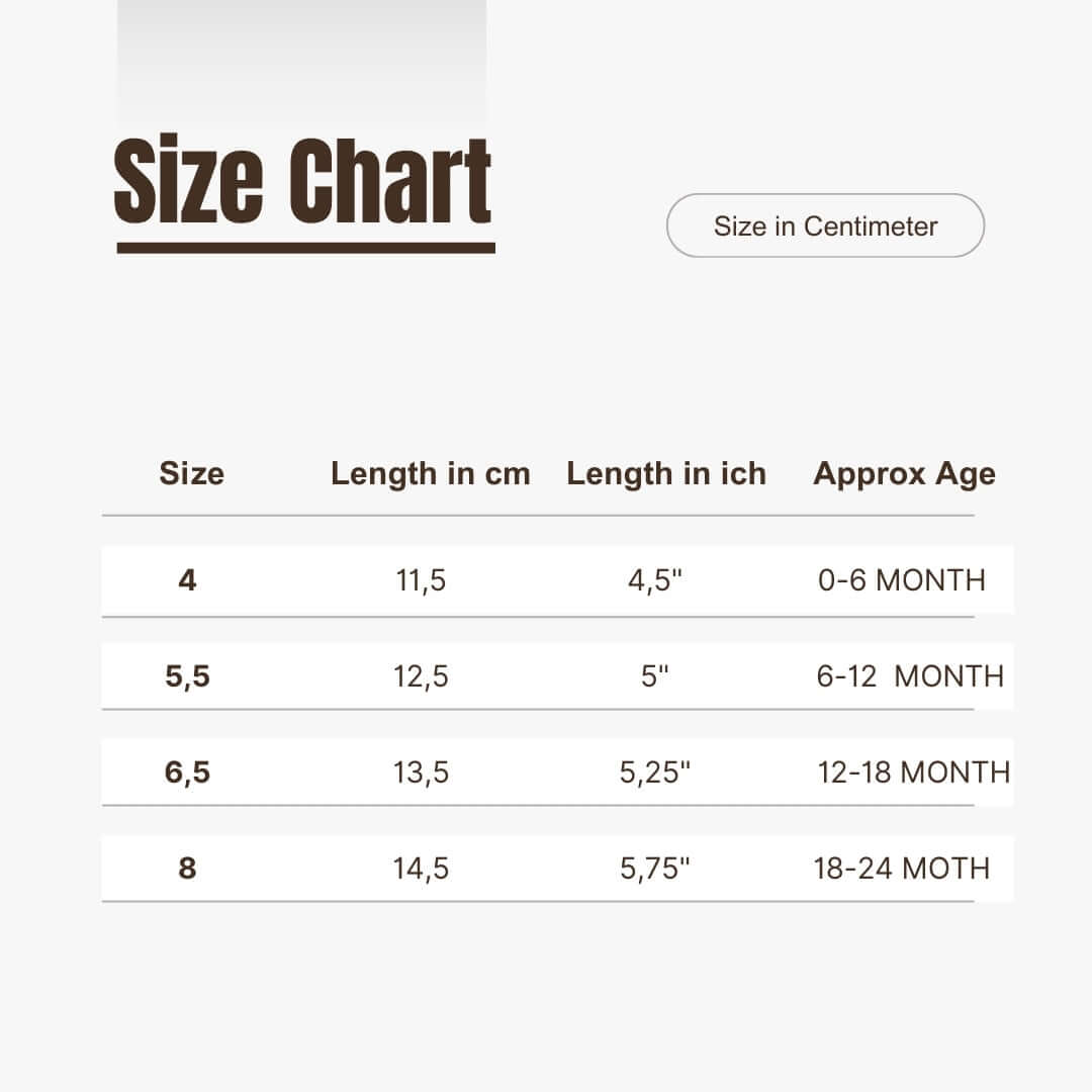 Fox Baby Shoes Cow Leather Booties size chart